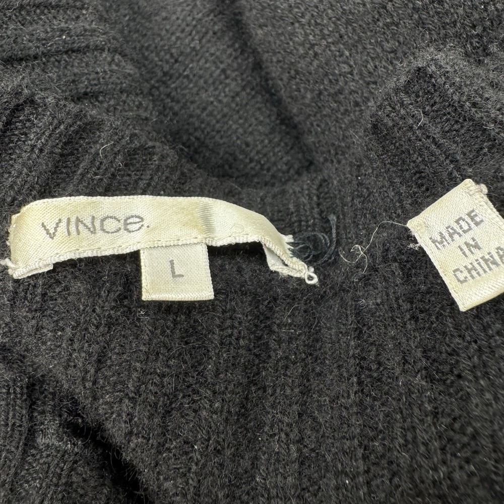 VINCE Button Up Cardigan Sweater Womens Large‎ Quiet Luxury Academia Luxe Black - Picture 2 of 11